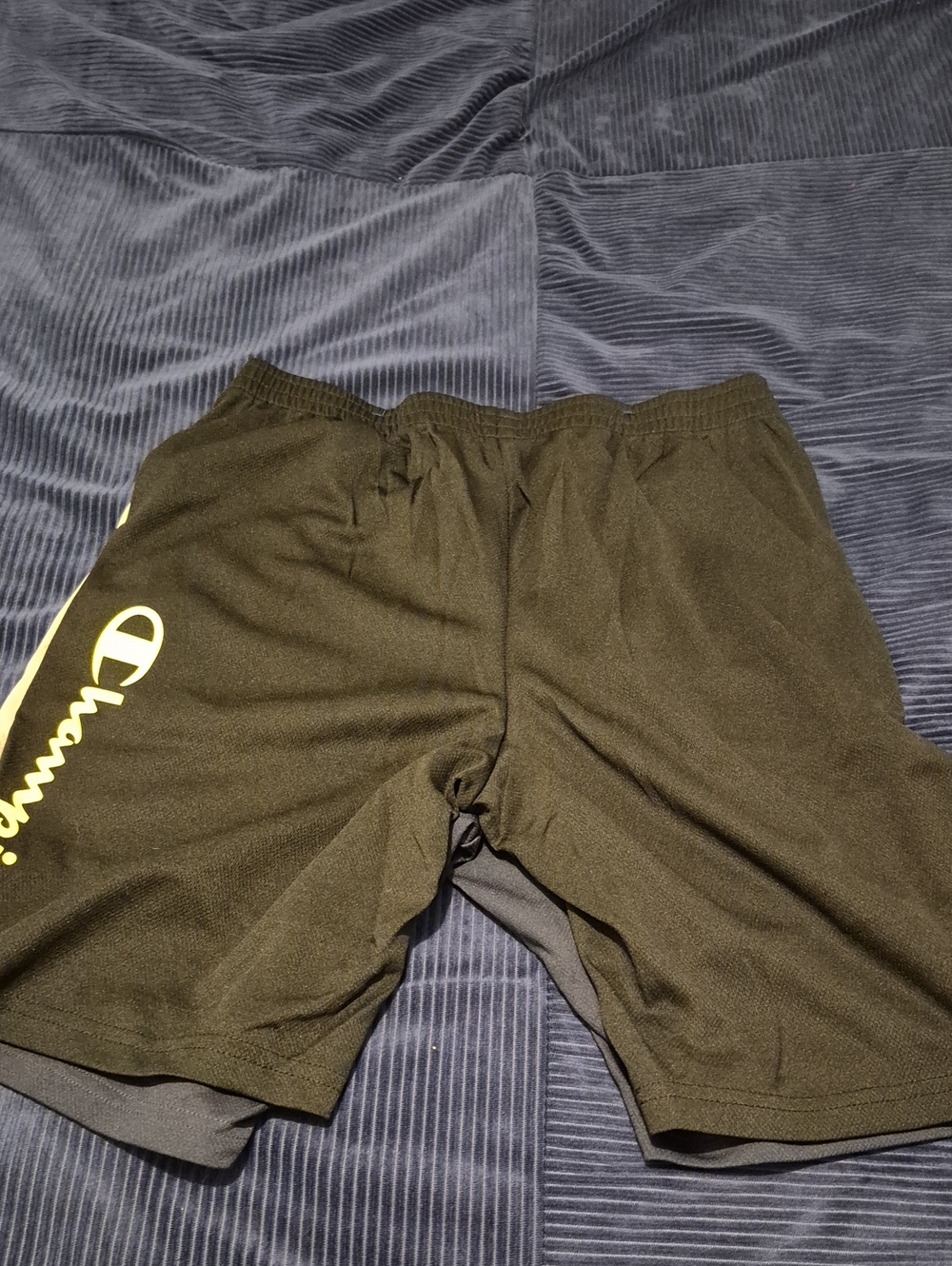 Champion Men's Black Athletic Shorts with Yellow Logo Accent